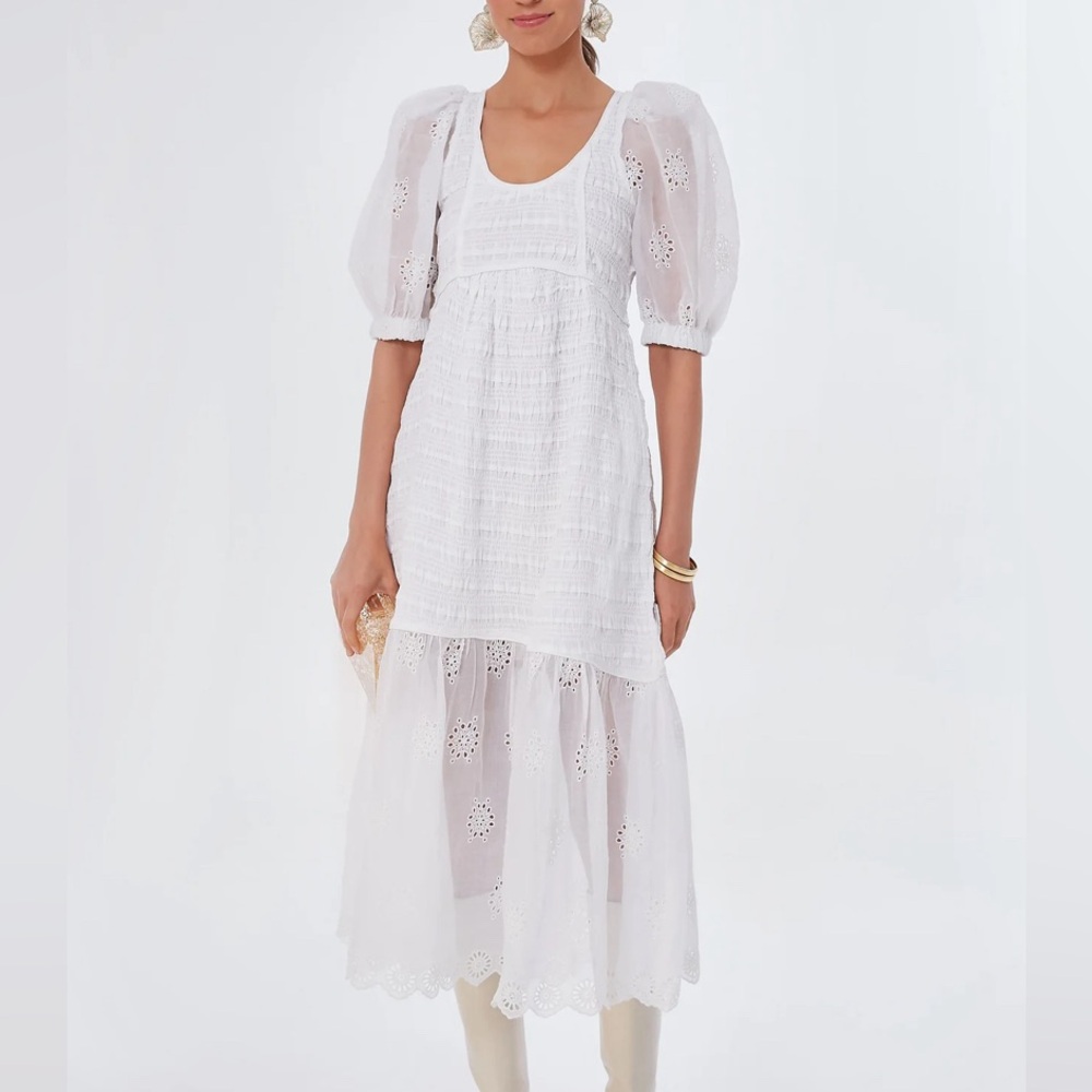 Sea New York “Blaine” Midi Eyelet Puff Sleeve Dress